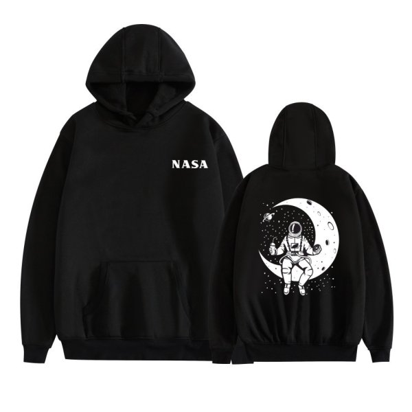 画像1: NASA space x resting astronaut Print  pullover hoodie hoody   ユニセックス 男女兼用 NASAナサ×宇宙飛行士プリント パーカー　フーディ　プルオーバースウェット トレーナー (1)