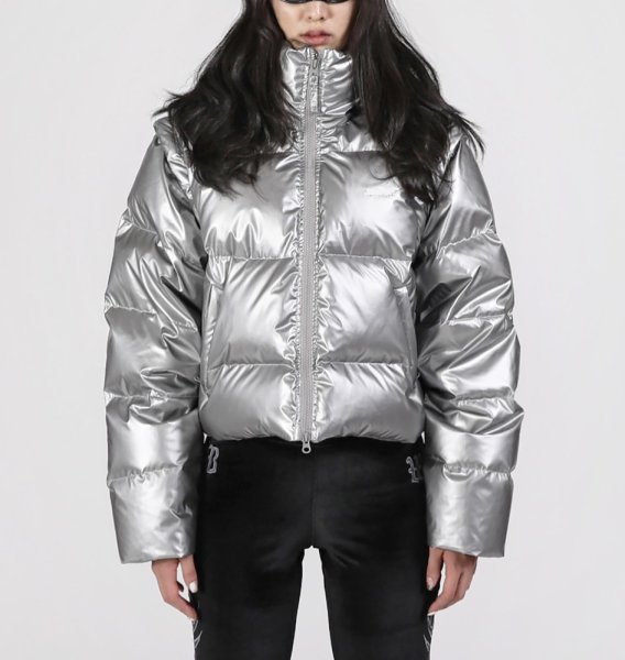 画像1: silver shiny down short jacket coat  ユニセックス男女兼用 シャイニングシルバー ショートダウンジャケット (1)