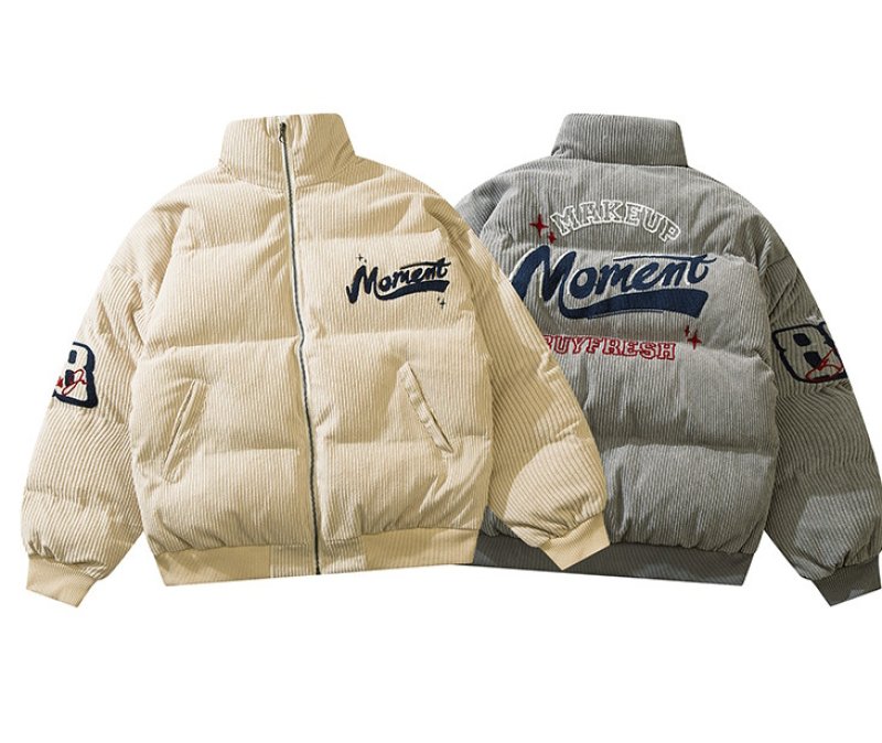 画像1: SALE セール MOMENT logo cordoy down jacket cotton-padded jacketsdown  jacket　ユニセックス 男女兼用MOMENTロゴ コーディロイダウンコートジャケット ブルゾン　 (1)