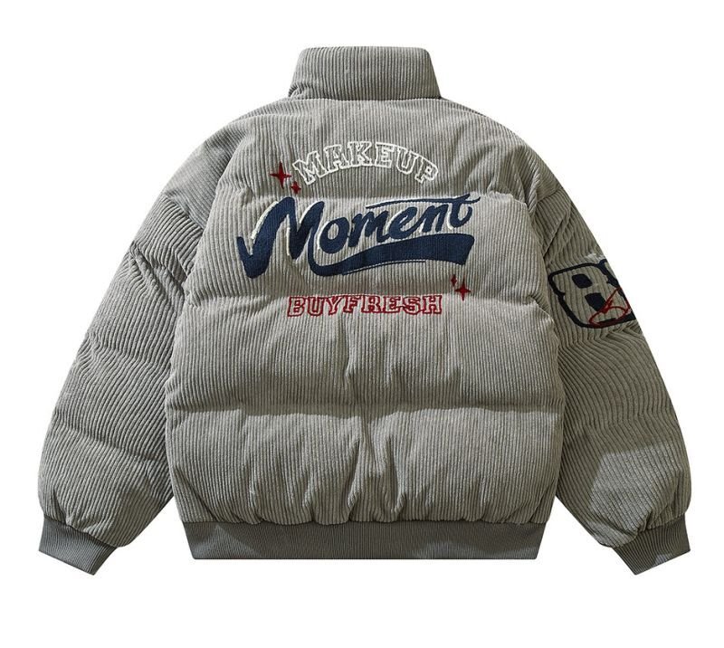 画像2: MOMENT logo cordoy down jacket cotton-padded jacketsdown  jacket ユニセックス 男女兼用MOMENTロゴ コーディロイダウンコートジャケット ブルゾン  (2)