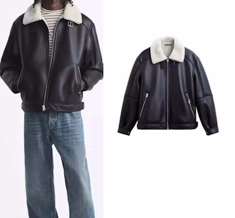 画像8: men's fashionable lapel shearling leather  sherpa jacket  ユニセックス 男女兼用ムートンレザージャケットラペル ブルゾン  (8)