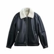 画像1: men's fashionable lapel shearling leather  sherpa jacket 　ユニセックス 男女兼用ムートンレザージャケットラペル ブルゾン　 (1)