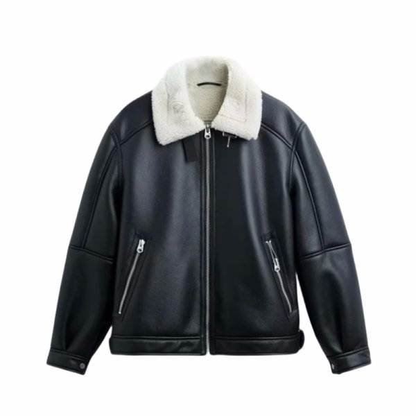 画像1: men's fashionable lapel shearling leather  sherpa jacket 　ユニセックス 男女兼用ムートンレザージャケットラペル ブルゾン　 (1)