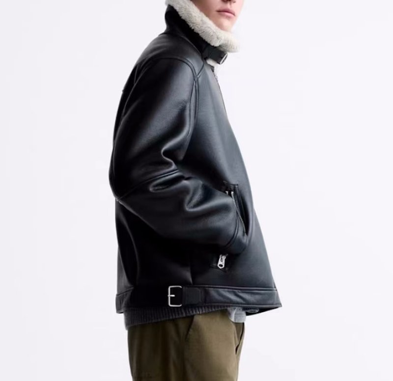 画像7: men's fashionable lapel shearling leather  sherpa jacket  ユニセックス 男女兼用ムートンレザージャケットラペル ブルゾン  (7)