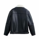 画像2: men's fashionable lapel shearling leather  sherpa jacket 　ユニセックス 男女兼用ムートンレザージャケットラペル ブルゾン　 (2)