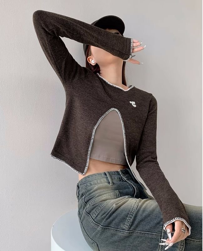 画像8: CUT OUT LONG SLEEVE KNIT TOP Sweater　カットアウトロングスリーブニットプルオーバーセーター (8)