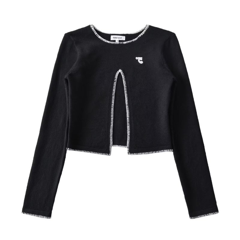 画像1: CUT OUT LONG SLEEVE KNIT TOP Sweater　カットアウトロングスリーブニットプルオーバーセーター (1)