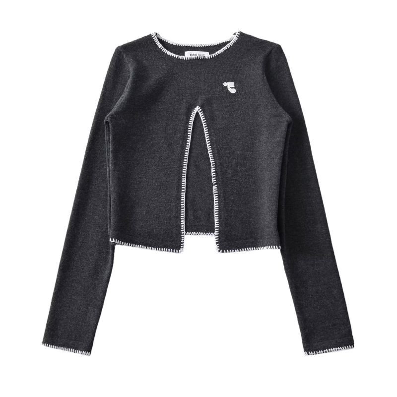 画像2: CUT OUT LONG SLEEVE KNIT TOP Sweater　カットアウトロングスリーブニットプルオーバーセーター (2)