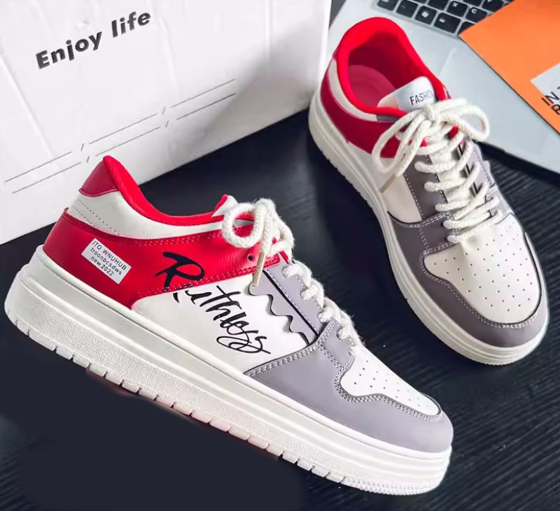 画像5: By color leather lace up sneakers shoes 男女兼用 ユニセックスレザーバイカラー＆アルファベットレースアップレザースニーカーシューズ (5)