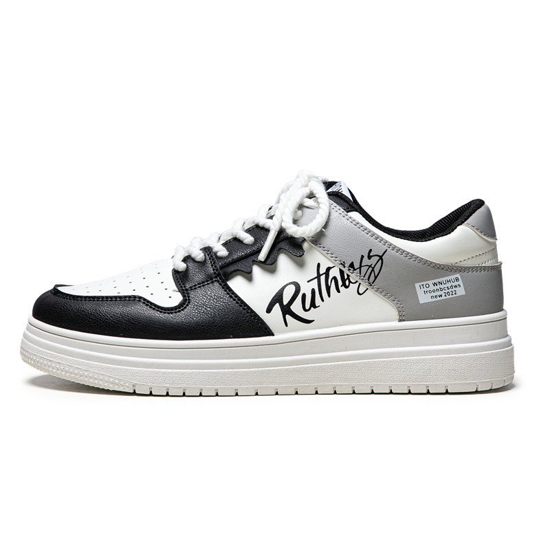 画像2: By color leather lace up sneakers shoes 男女兼用 ユニセックスレザーバイカラー＆アルファベットレースアップレザースニーカーシューズ (2)