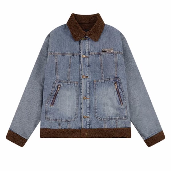 画像1: Sheep velvet collar denim jacket blouson  ユニセックス 男女兼用デニムシープスキンベルベット襟デニムジャケットジャケットジャンパー スタジャン MA-1 ボンバー ジャケット ブルゾン (1)