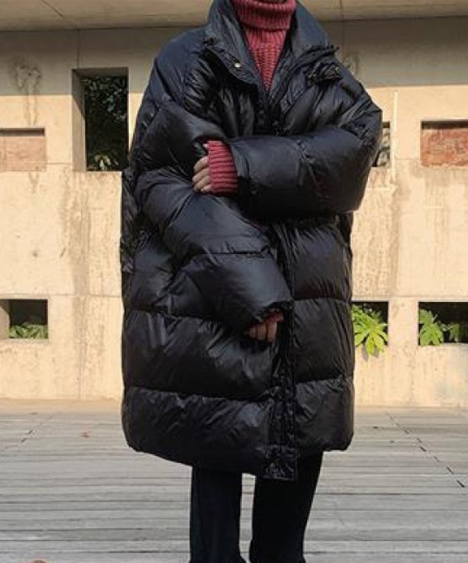 画像8: Long length stand collar down coat ユニセックス 男女兼用ロング丈スタンドカラーダウンコートジャケット  (8)