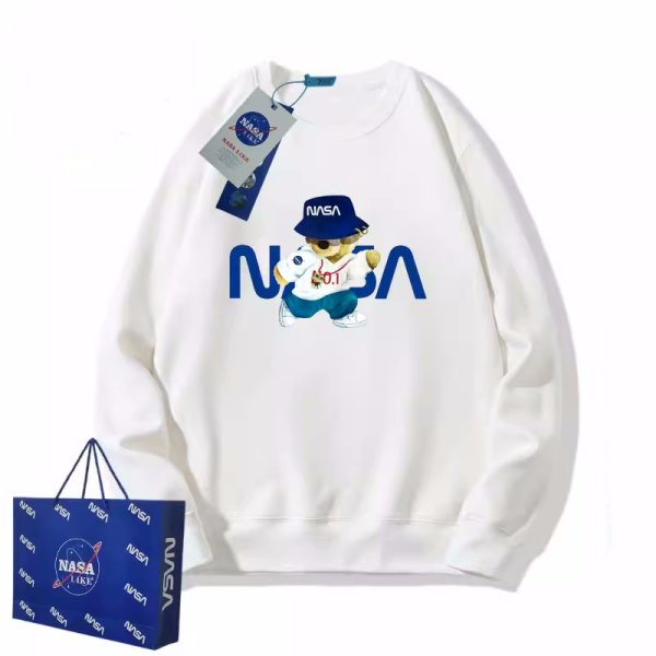 画像1: NASA×bear printing round neck sweater  即納ユニセックス 男女兼用NASA ナサ×ベア熊プリントラウンドネックスウェットプルオーバートレーナー (1)