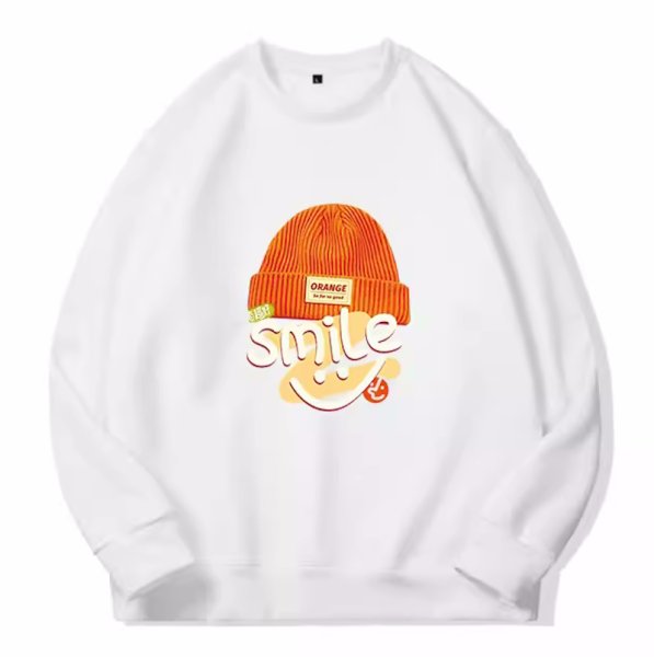 画像1: men and women round neck smile orange hat Sweat Shirts ユニセックス男女兼用 スマイルオレンジキャップ帽子プリントスウェット  トレーナー (1)