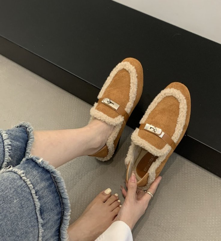 画像3: Women’s Fur x leather loafers フラットファー付きレザーパンプス　サンダル (3)