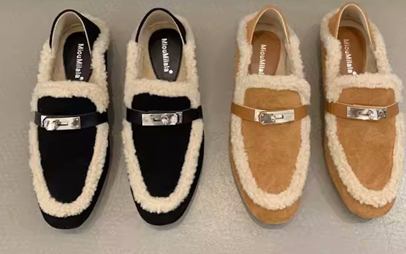 画像2: Women’s Fur x leather loafers フラットファー付きレザーパンプス　サンダル (2)