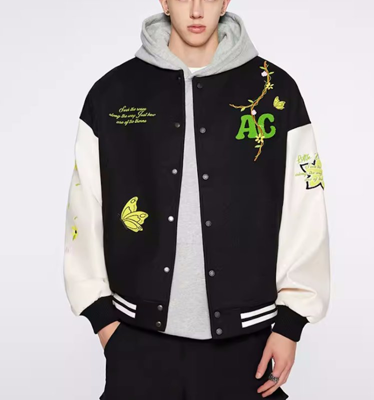 画像6: Flower & Butterfly embroidery baseball jacket stadium jacket baseball uniform jacket blouson  ユニセックス 男女兼用刺繍フラワー&バタフライスタジアムジャンパー ダウンジャケット スタジャン MA-1 ボンバー ジャケット ブルゾン (6)