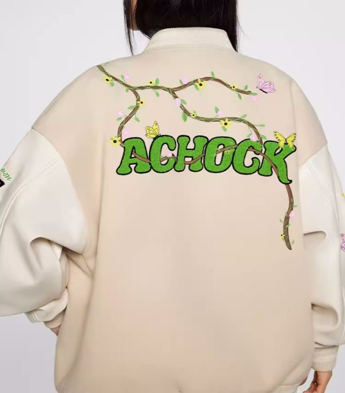 画像7: Flower & Butterfly embroidery baseball jacket stadium jacket baseball uniform jacket blouson  ユニセックス 男女兼用刺繍フラワー&バタフライスタジアムジャンパー ダウンジャケット スタジャン MA-1 ボンバー ジャケット ブルゾン (7)