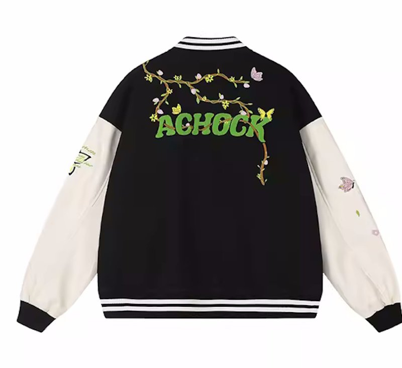 画像2: Flower & Butterfly embroidery baseball jacket stadium jacket baseball uniform jacket blouson  ユニセックス 男女兼用刺繍フラワー&バタフライスタジアムジャンパー ダウンジャケット スタジャン MA-1 ボンバー ジャケット ブルゾン (2)