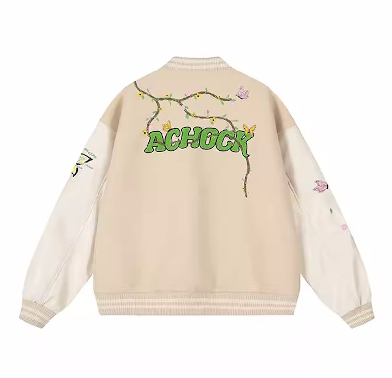 画像3: Flower & Butterfly embroidery baseball jacket stadium jacket baseball uniform jacket blouson  ユニセックス 男女兼用刺繍フラワー&バタフライスタジアムジャンパー ダウンジャケット スタジャン MA-1 ボンバー ジャケット ブルゾン (3)