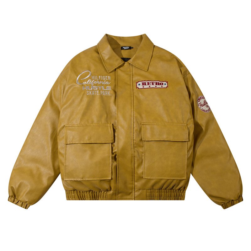 画像7: circle logo leather down Jacket ユニセックス 男女兼用サークルロゴレザーダウンコートジャケット ブルゾン  (7)