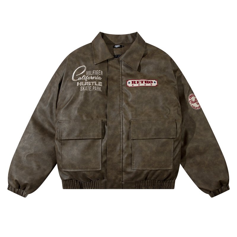 画像6: circle logo leather down Jacket ユニセックス 男女兼用サークルロゴレザーダウンコートジャケット ブルゾン  (6)