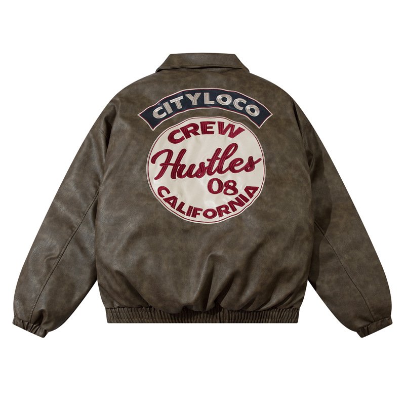 画像3: circle logo leather down Jacket ユニセックス 男女兼用サークルロゴレザーダウンコートジャケット ブルゾン  (3)