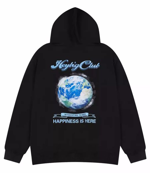 画像1: earth print hooded Sweat Shirts ユニセックス男女兼用 地球アースプリントフーディパーカースウェット  トレーナー (1)