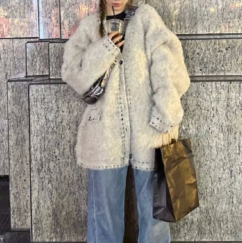 画像3: Women's furry cardigan jacket coat  ファーファーカーディガンジャケットコート 　 (3)