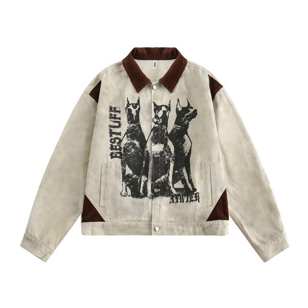 画像1:  doberman dog print G Jean jacket blouson  ユニセックス 男女兼用ドーベルマン犬プリント Gジャジャケットジャンパー スタジャン  (1)