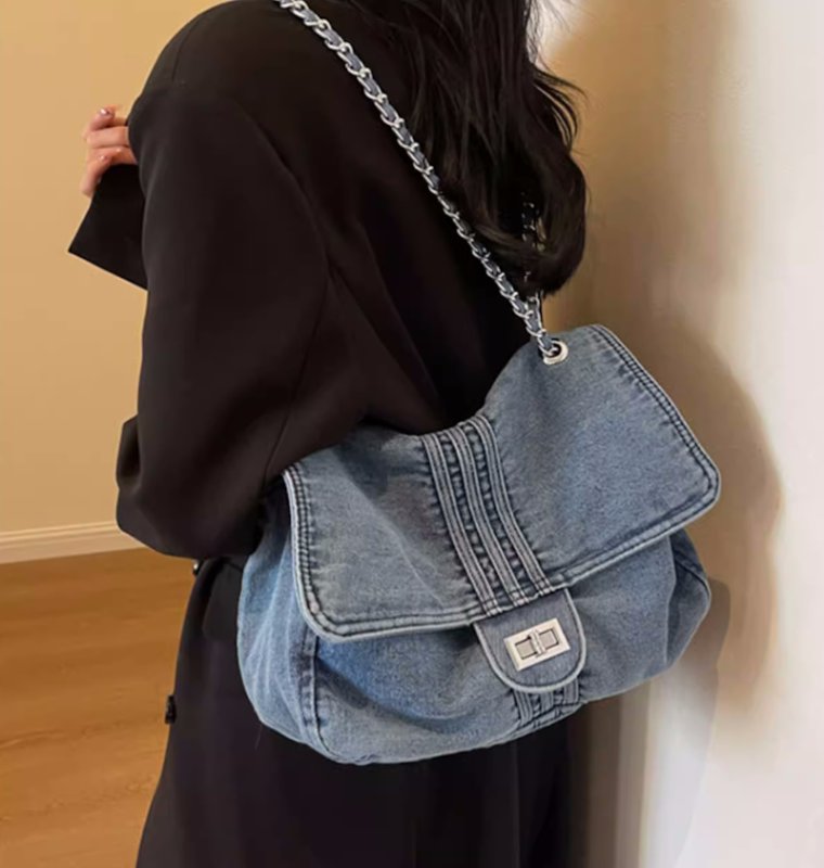 画像7: Woman’s  denim chain shoulder tote shoulder bag  チェーンショルダー デニムトートショルダーバッグ (7)