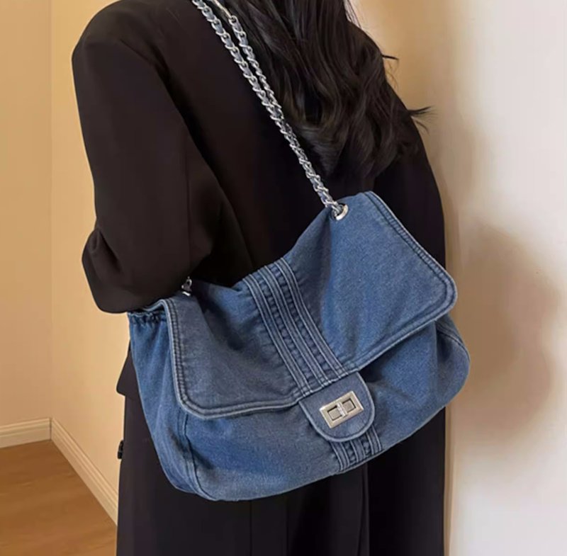 画像5: Woman’s  denim chain shoulder tote shoulder bag  チェーンショルダー デニムトートショルダーバッグ (5)