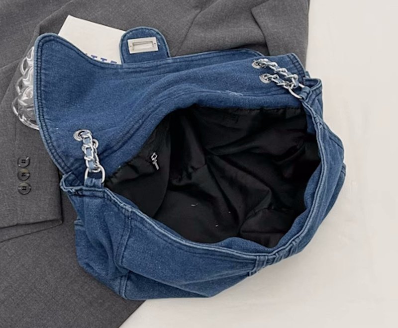 画像9: Woman’s  denim chain shoulder tote shoulder bag  チェーンショルダー デニムトートショルダーバッグ (9)