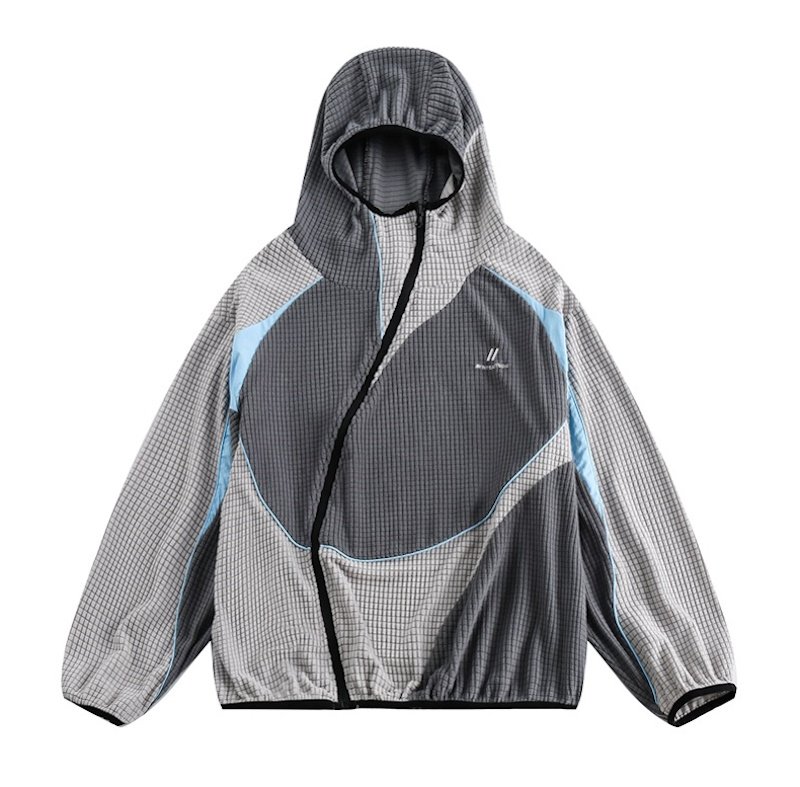 画像2: men's outdoor mountain tire pattern irregular zipper design jacket ユニセックス 男女兼用アマウンテンタイヤパターンジップフーディパーカージャケット (2)