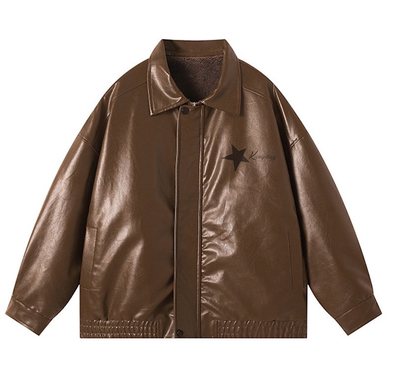 画像3: men's plush leather star one point jacket　ユニセックス 男女兼用スター星ワンポイントレザージャケットコート (3)