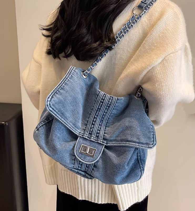 画像6: Woman’s  denim chain shoulder tote shoulder bag  チェーンショルダー デニムトートショルダーバッグ (6)