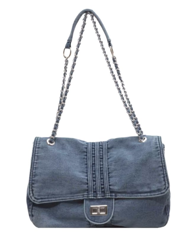 画像1: Woman’s  denim chain shoulder tote shoulder bag  チェーンショルダー デニムトートショルダーバッグ (1)