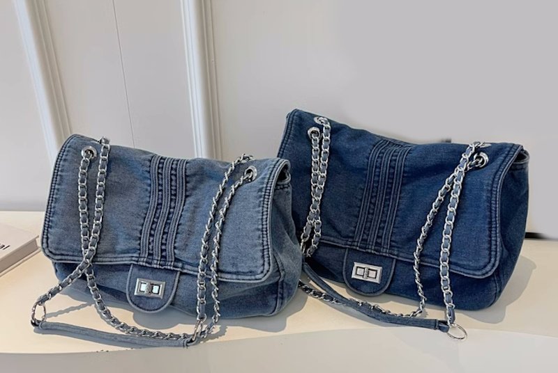 画像4: Woman’s  denim chain shoulder tote shoulder bag  チェーンショルダー デニムトートショルダーバッグ (4)