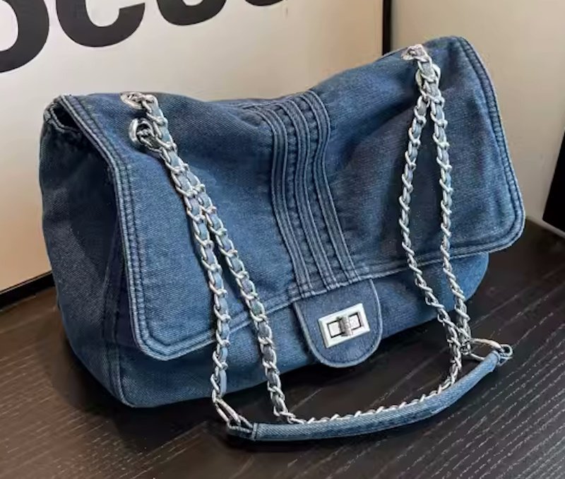 画像3: Woman’s  denim chain shoulder tote shoulder bag  チェーンショルダー デニムトートショルダーバッグ (3)