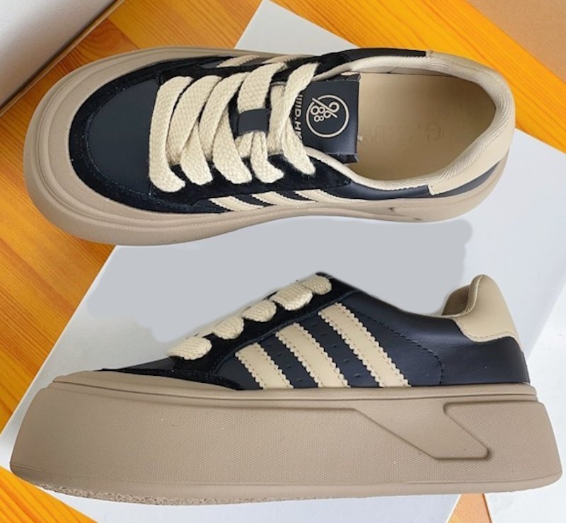 画像10: women's Thick sole 3 line leather sneakers platform sneakers 　レザー厚底プラットフォーム3本ラインレースアップスニーカー (10)