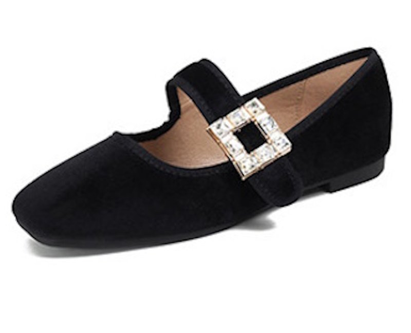画像2: Women’s Rhinestone square buckle ballet flats pumps フラットラインストーン付きフラットパンプス　バレーシューズ (2)