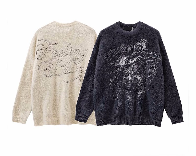 画像6: angel graphic round neck sweater ユニセックス 男女兼用 エンジェル グラフィックラウンドネックセータープルオーバ (6)