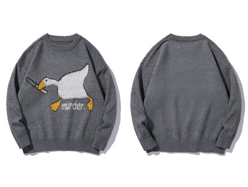 画像7: Unisex duck braid round neck retro streetwear  ユニセックス 男女兼用 ダックアヒル編み込みラウンドネックセータープルオーバ (7)