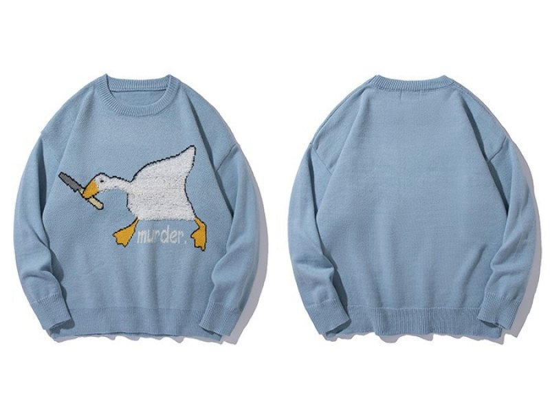 画像6: Unisex duck braid round neck retro streetwear  ユニセックス 男女兼用 ダックアヒル編み込みラウンドネックセータープルオーバ (6)