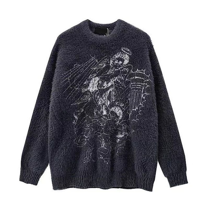 画像2: angel graphic round neck sweater ユニセックス 男女兼用 エンジェル グラフィックラウンドネックセータープルオーバ (2)