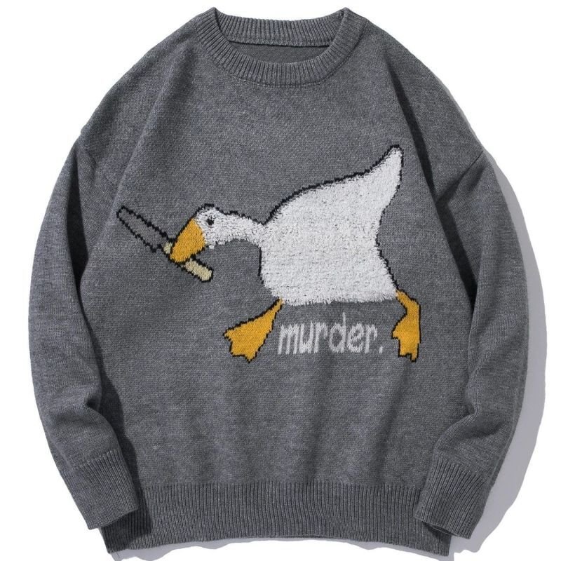 画像2: Unisex duck braid round neck retro streetwear  ユニセックス 男女兼用 ダックアヒル編み込みラウンドネックセータープルオーバ (2)