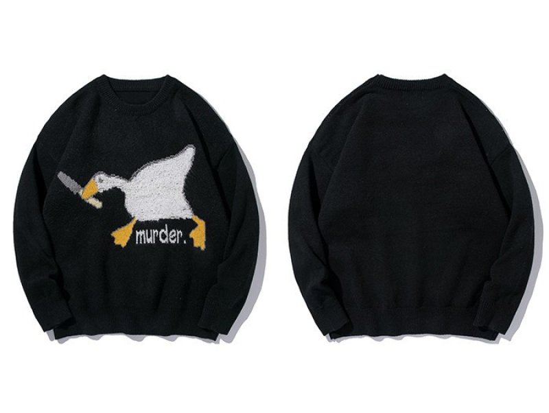 画像8: Unisex duck braid round neck retro streetwear  ユニセックス 男女兼用 ダックアヒル編み込みラウンドネックセータープルオーバ (8)