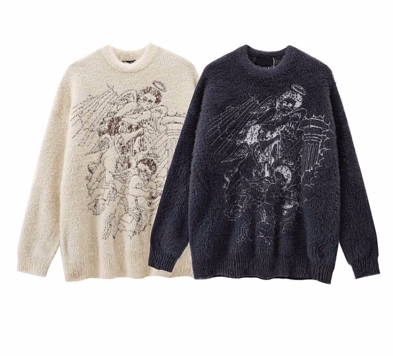 画像5: angel graphic round neck sweater ユニセックス 男女兼用 エンジェル グラフィックラウンドネックセータープルオーバ (5)