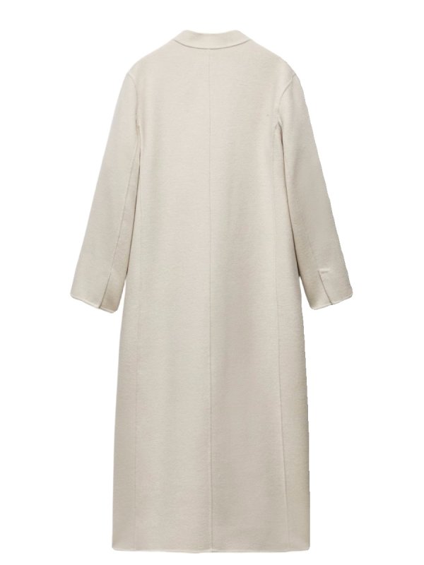 画像10: Women's off-white double-sided woolen long coat 　ロング丈VネックシンプルAラインコート ジャケット (10)