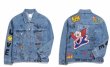 画像1: Cartoon Graffiti denim G jean jacket　ユニセックス 男女兼用グラフィックプリントデニムジャケットGジャン (1)